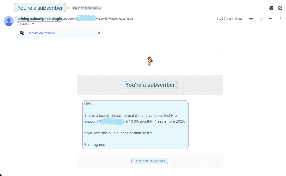 Email ouvert avec modèle et logo