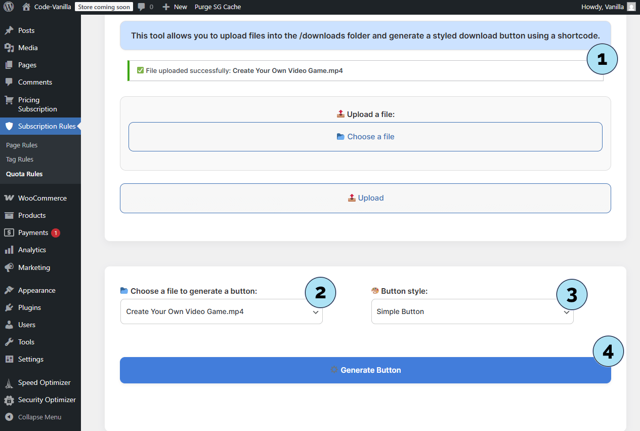 Générer un bouton de téléchargement – configuration