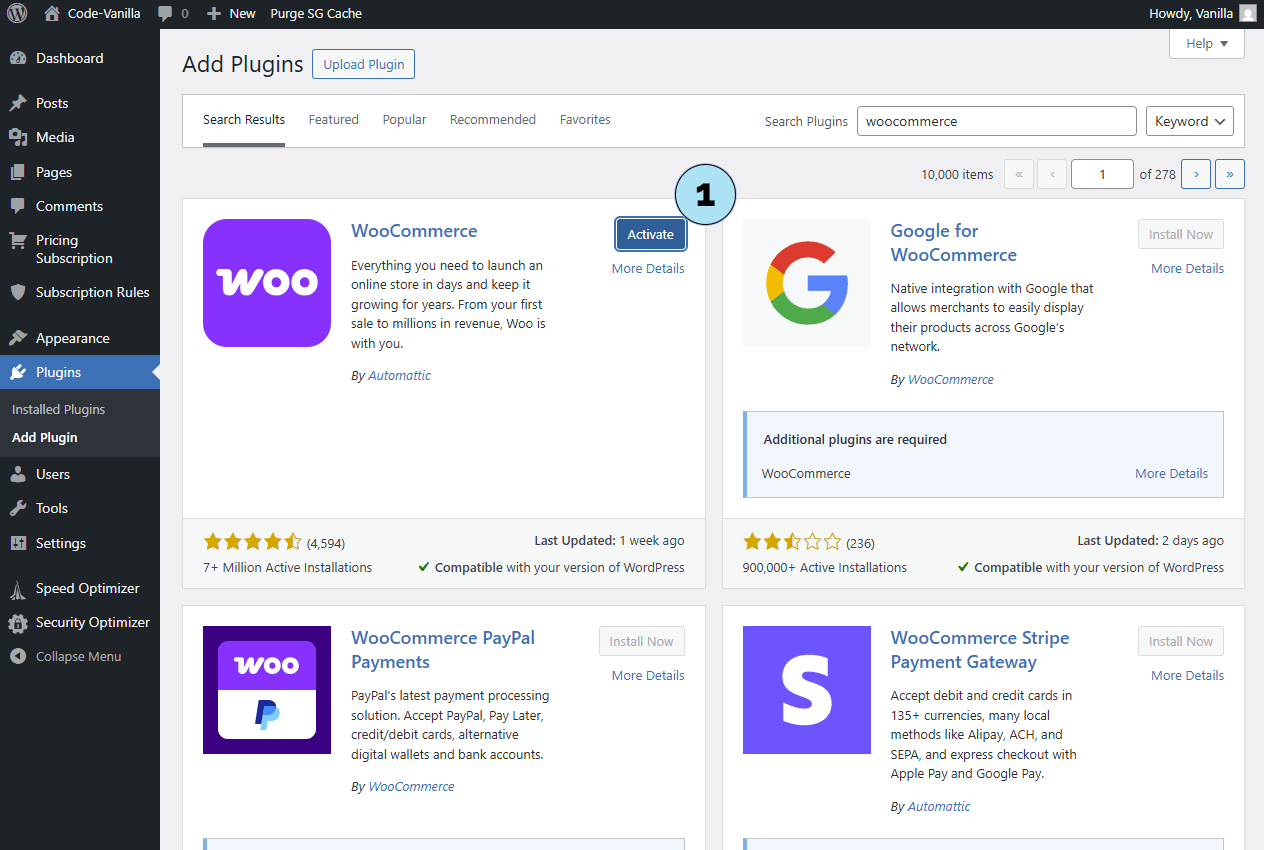Activer l’extension WooCommerce
