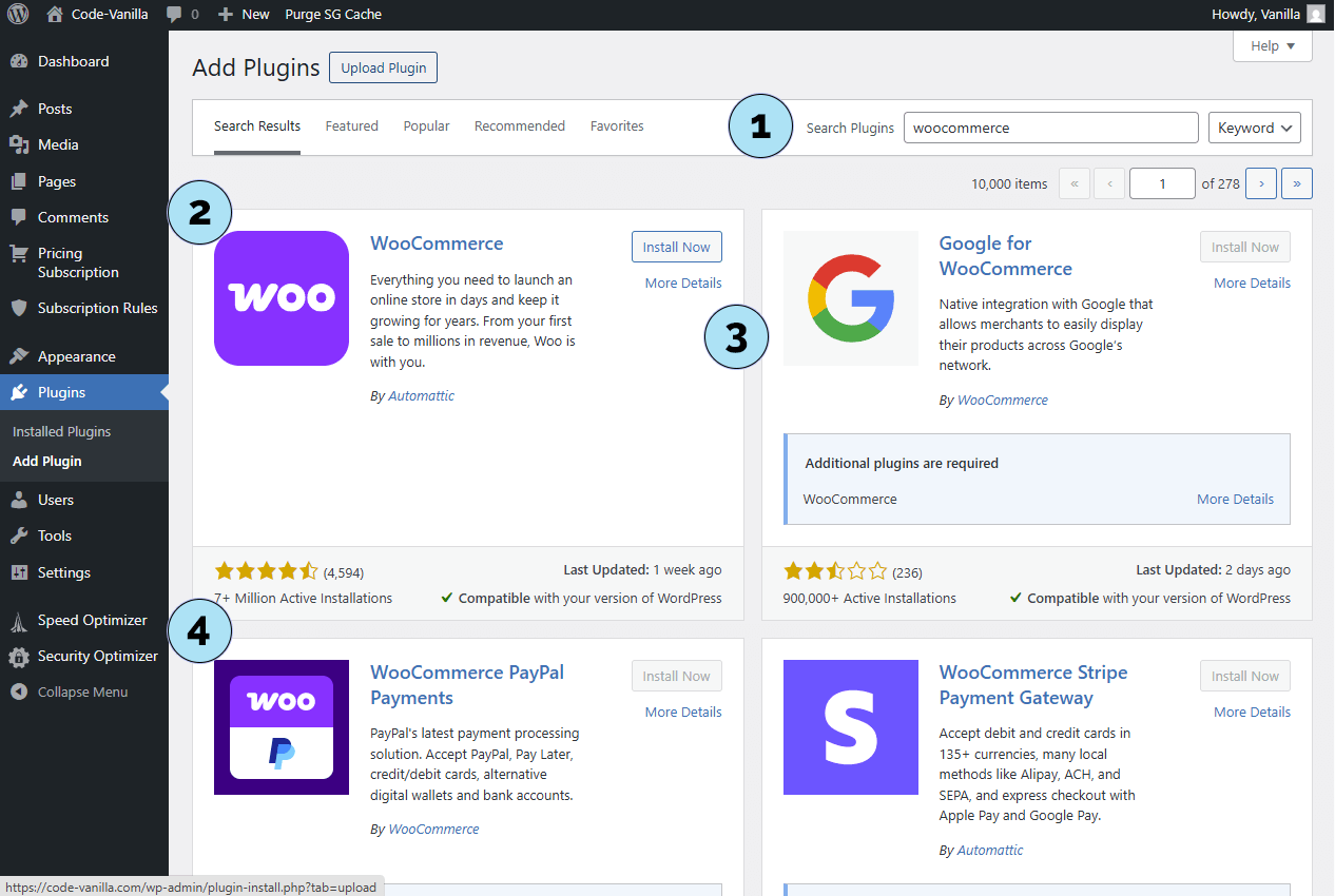 Rechercher et installer WooCommerce