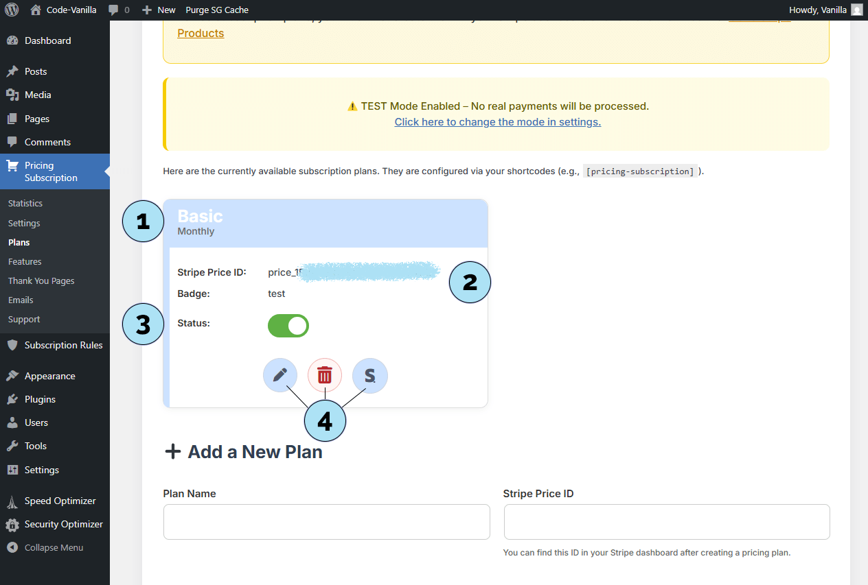 Carte du plan affichée dans l’admin WordPress