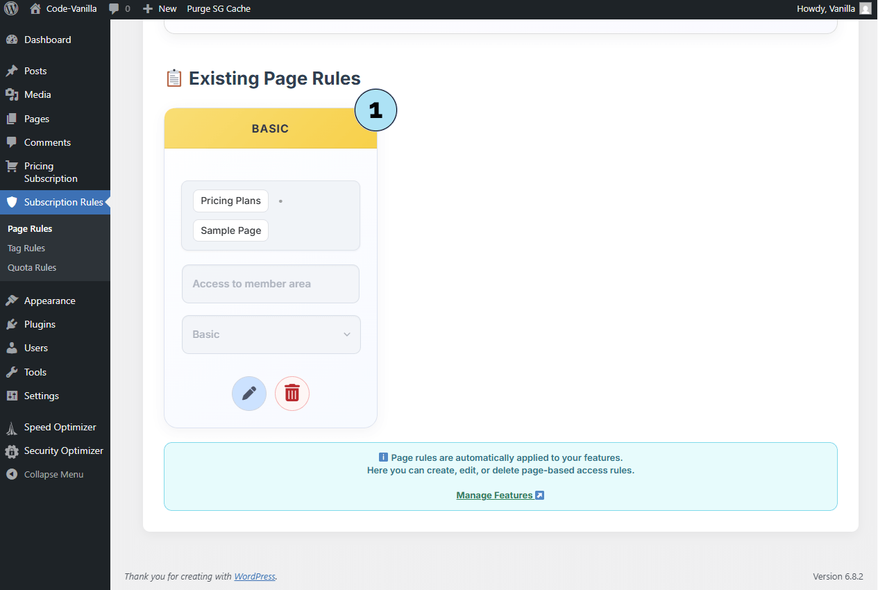 Liste des Règles de Page