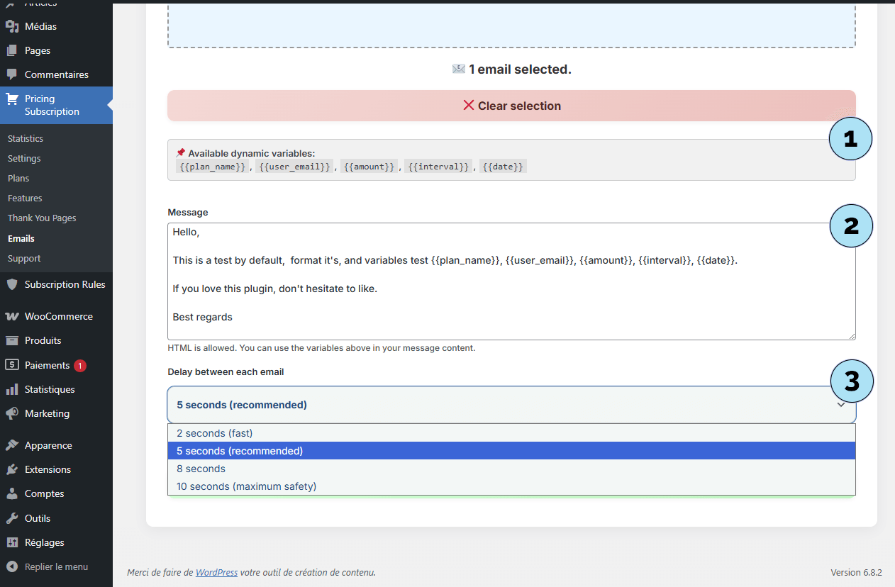 Rédiger un email avec variables et délai