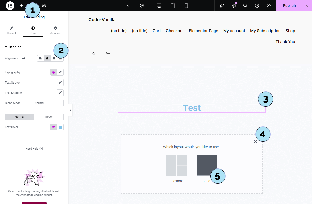 Widgets et style Elementor