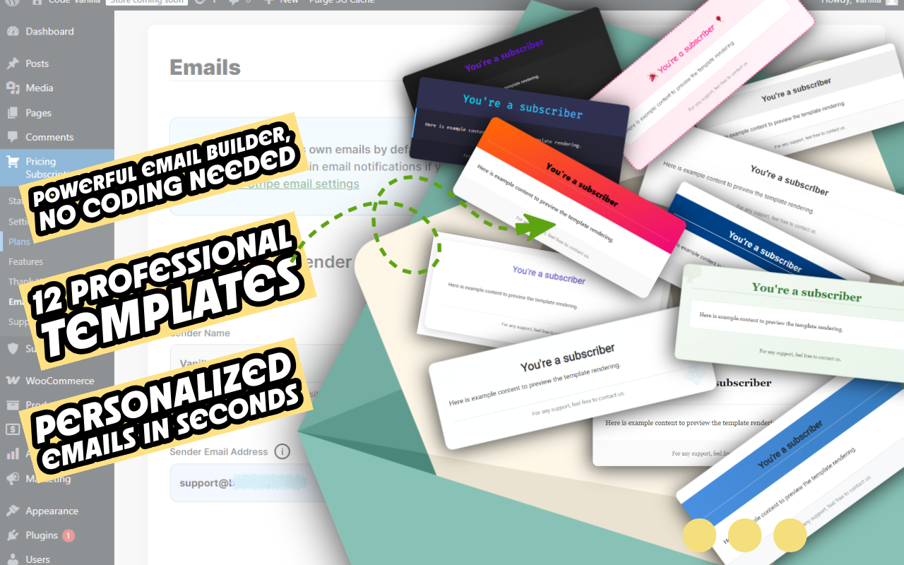 Centre e-mail intégré avec templates et variables dynamiques