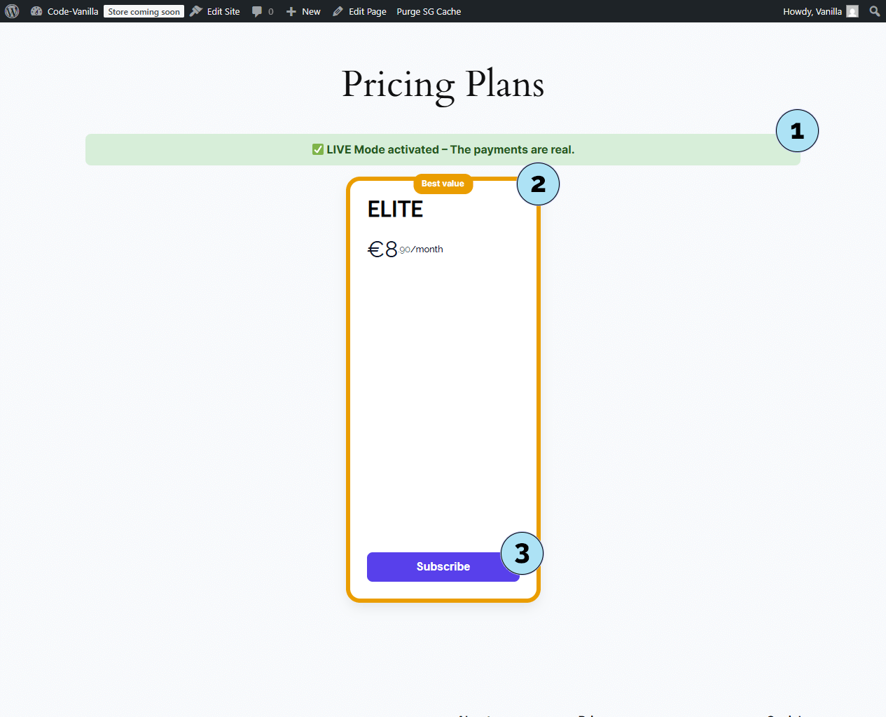 Checkout Stripe pour le plan ELITE