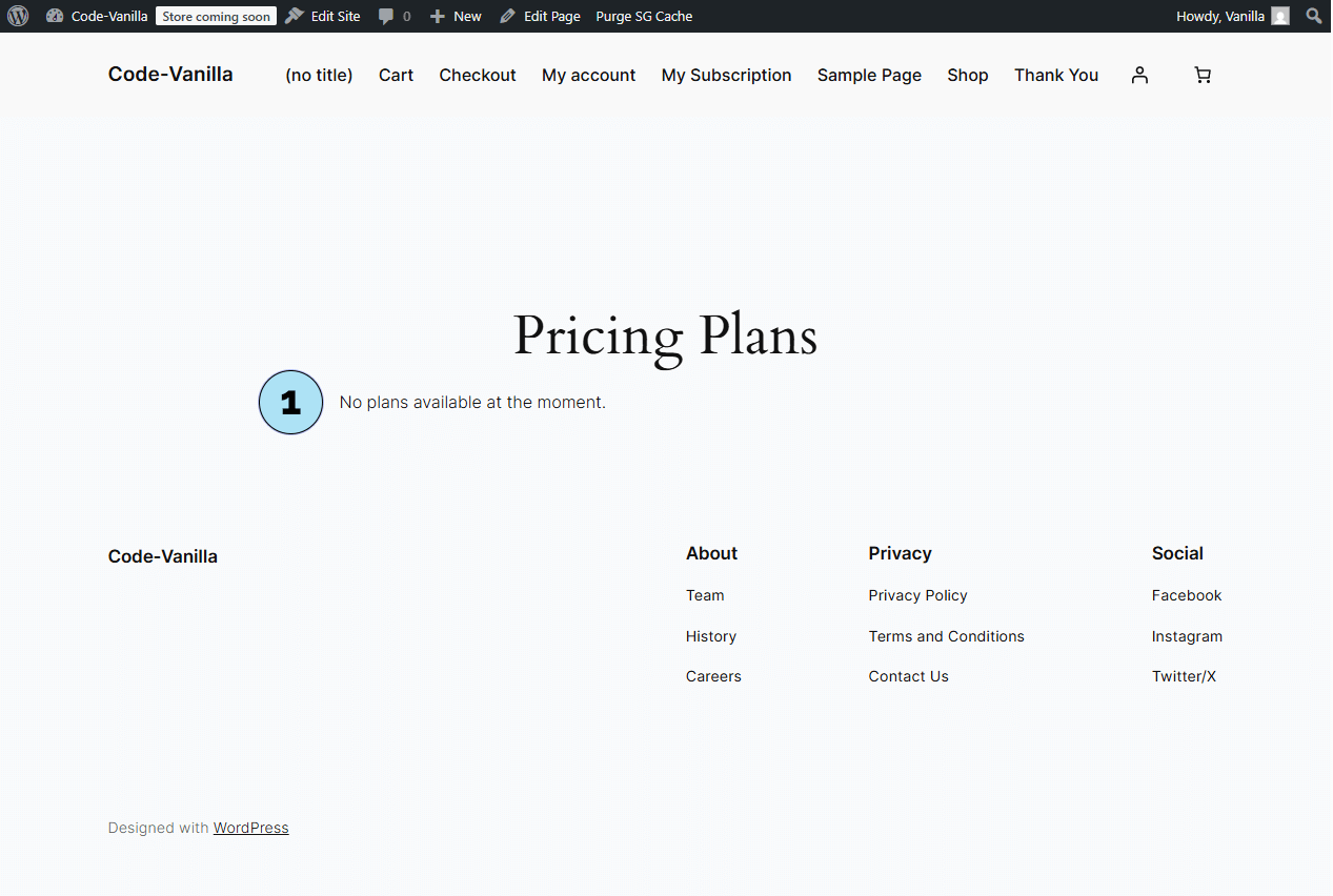 Page des tarifs en front-end sans plans Live