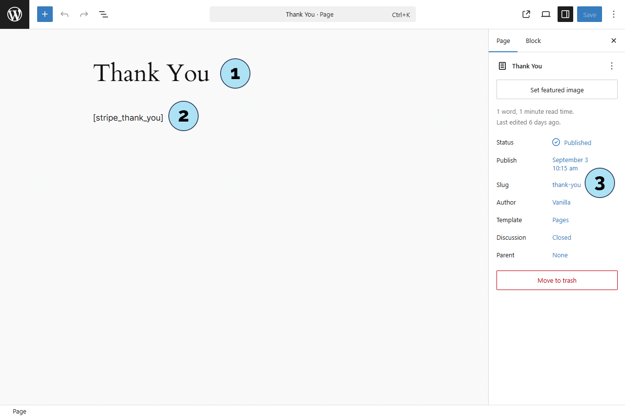 [stripe_thank_you] configuration de la page