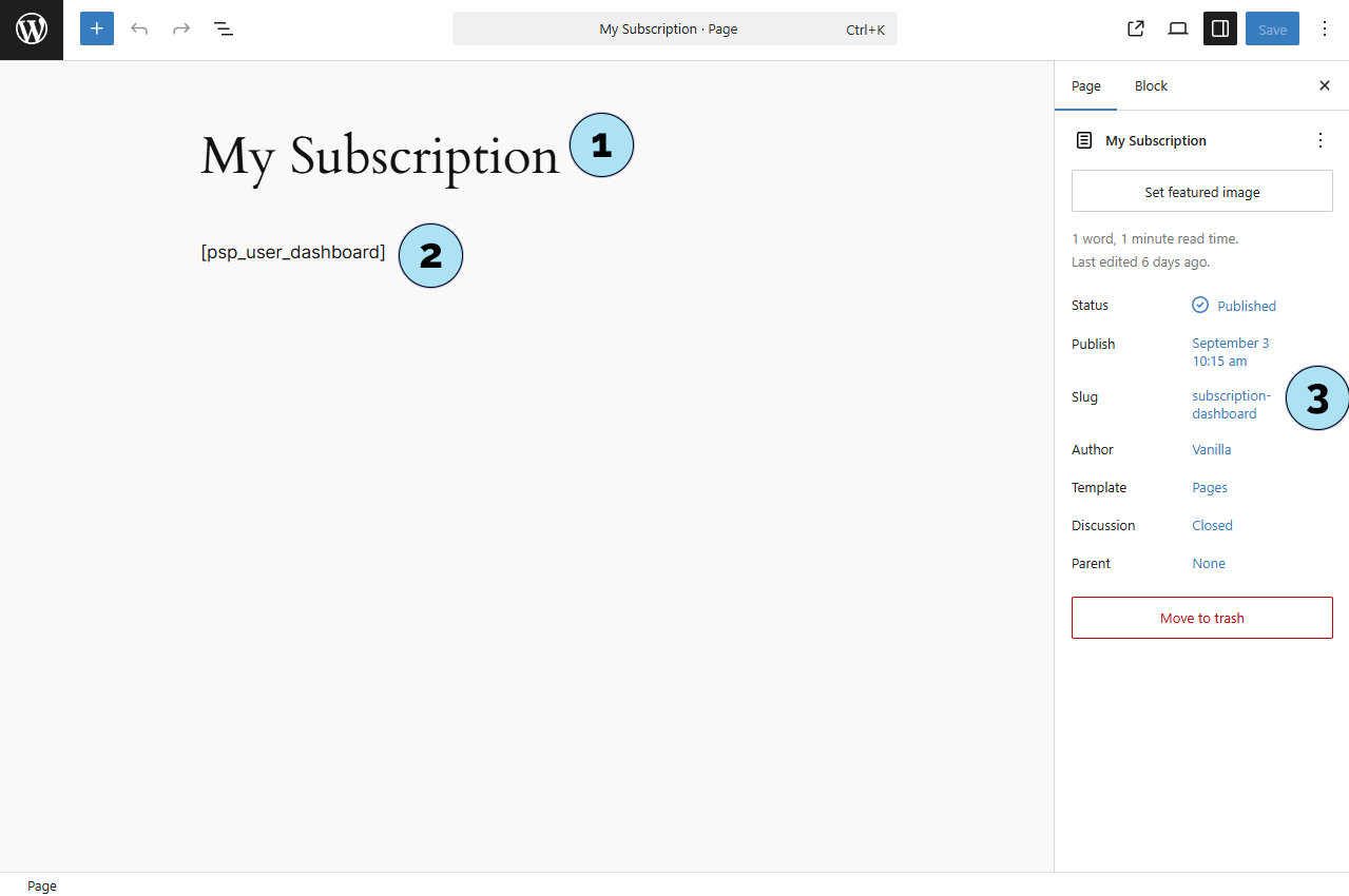 [psp_user_dashboard] page