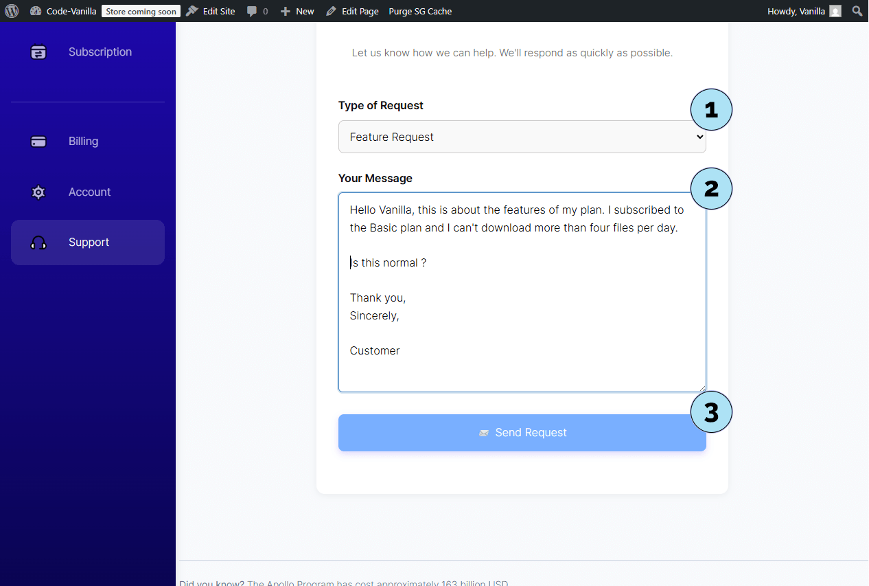 Envoyer une demande de support en tant qu’utilisateur