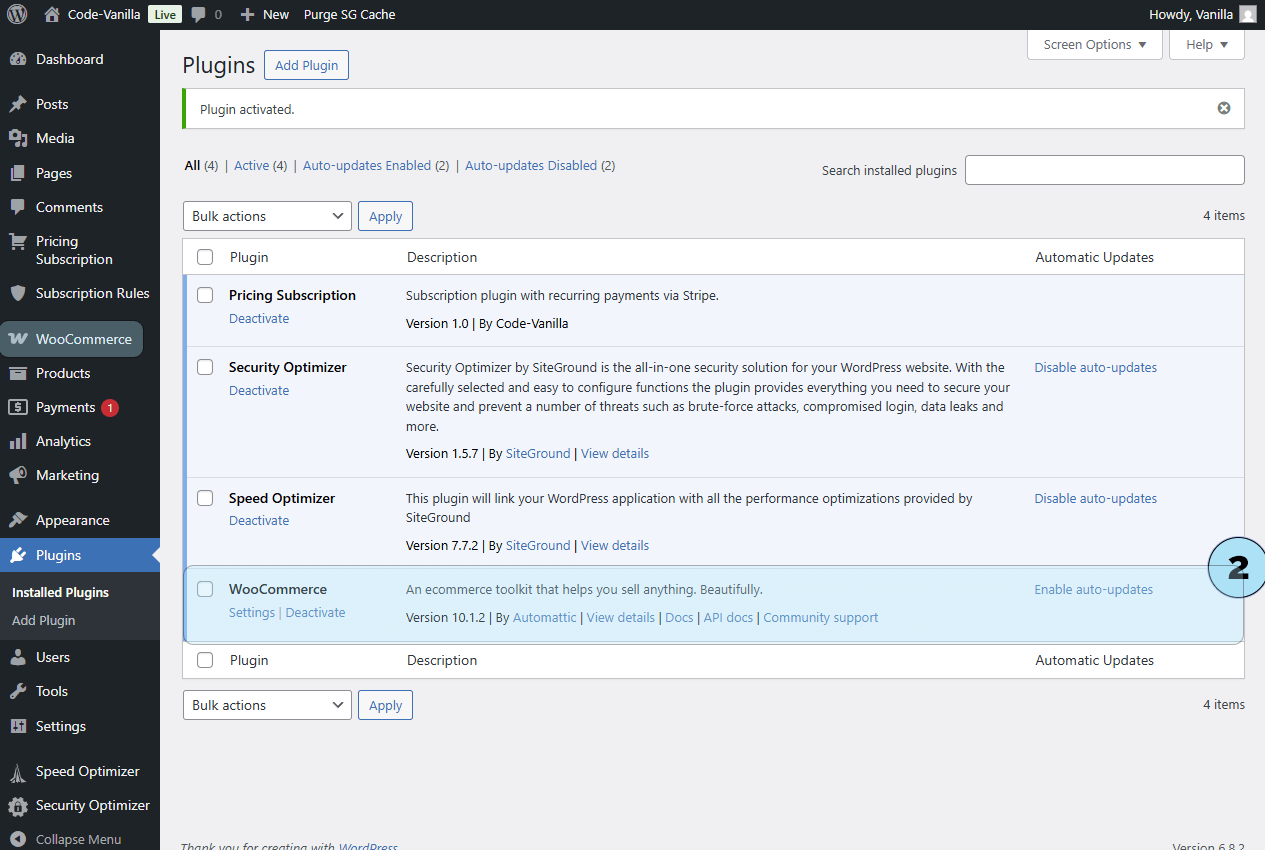 WooCommerce installé et actif